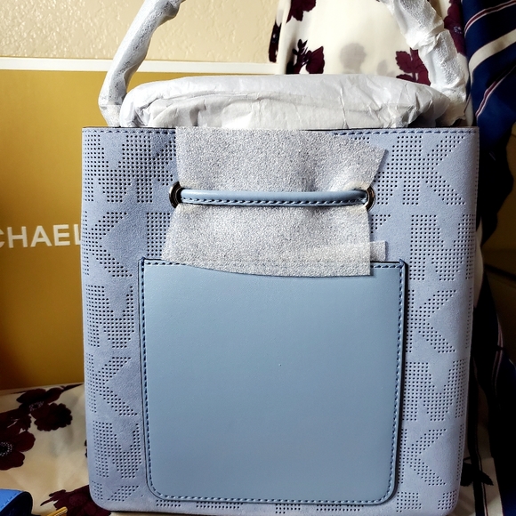 Michael Kors Medium Monogram Blue Suede Crossbody Bag - Picture 2 of 4